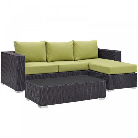 Convene 3 Piece Outdoor Patio Sofa Set, Espresso Peridot, EEI-2178-EXP-PER-SET