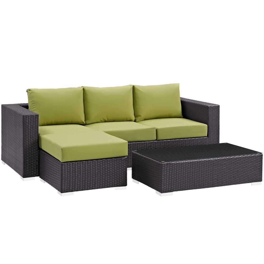 Convene 3 Piece Outdoor Patio Sofa Set, Espresso Peridot, EEI-2178-EXP-PER-SET