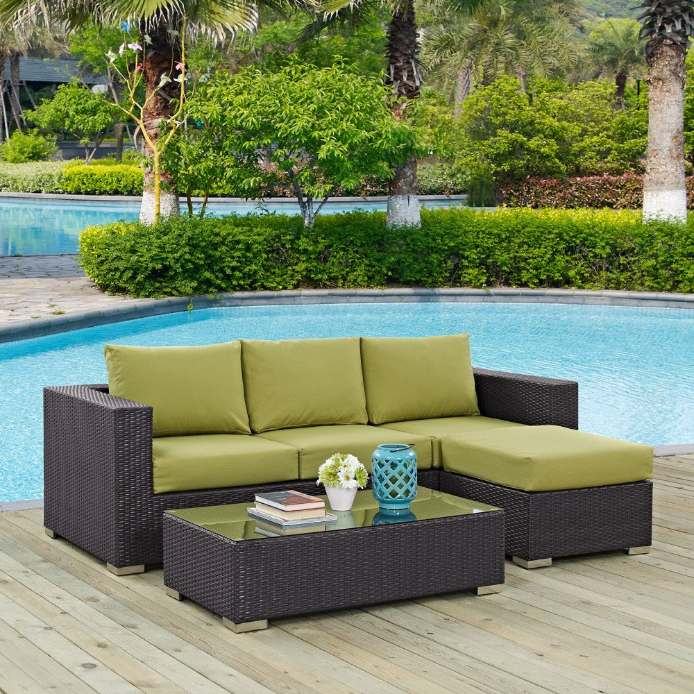 Convene 3 Piece Outdoor Patio Sofa Set, Espresso Peridot, EEI-2178-EXP-PER-SET