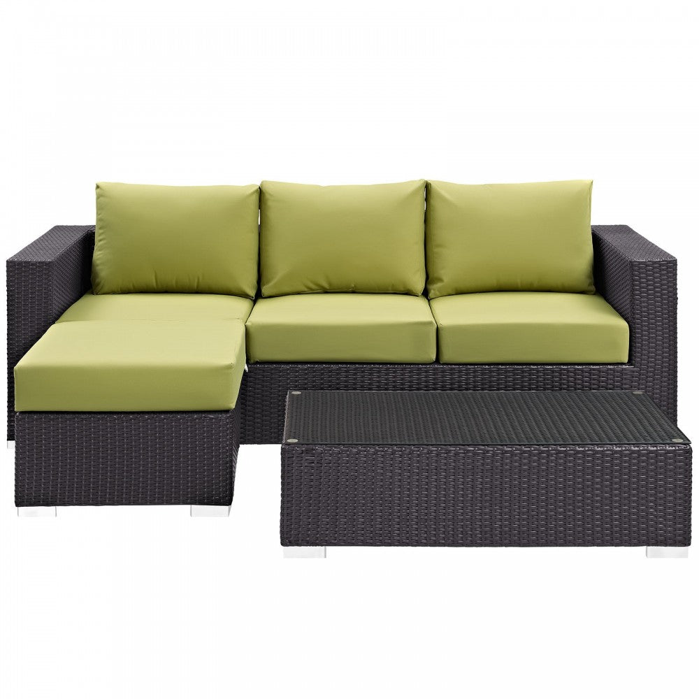 Convene 3 Piece Outdoor Patio Sofa Set, Espresso Peridot, EEI-2178-EXP-PER-SET