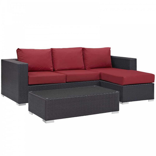 Convene 3 Piece Outdoor Patio Sofa Set, Espresso Red, EEI-2178-EXP-RED-SET