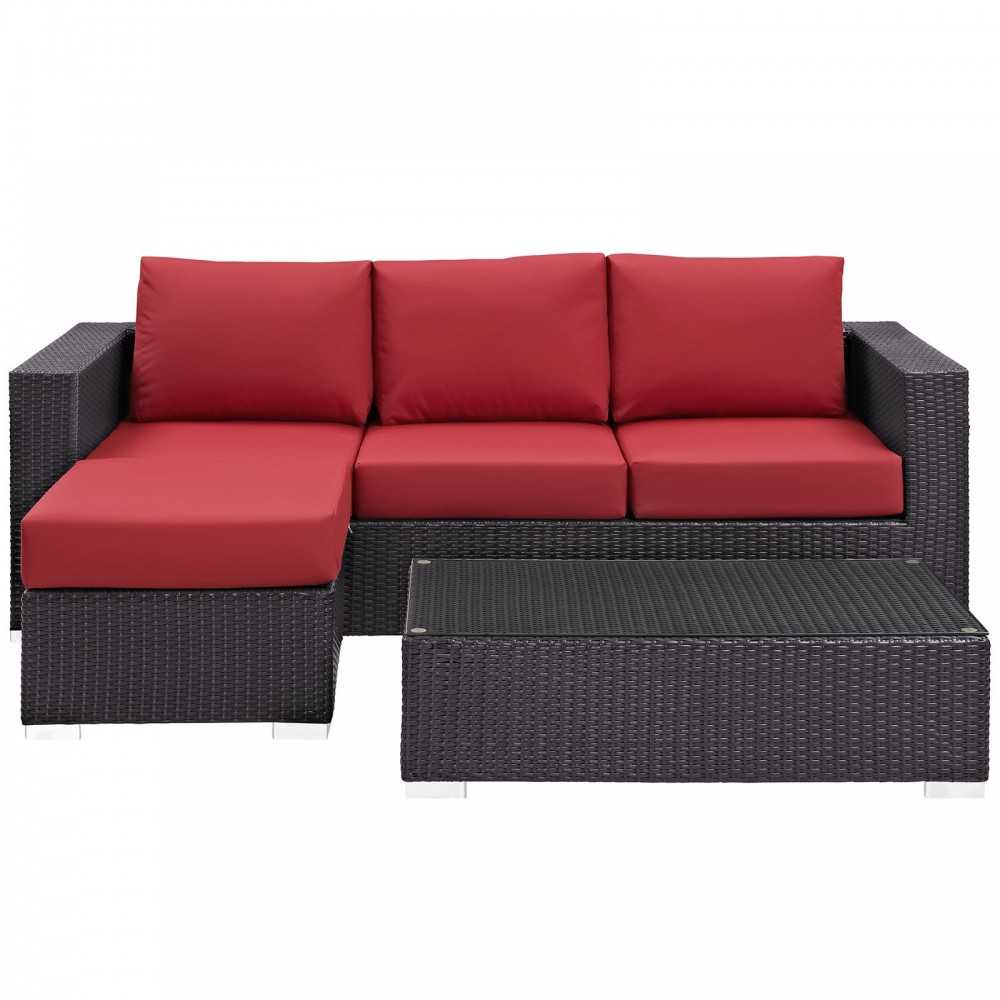 Convene 3 Piece Outdoor Patio Sofa Set, Espresso Red, EEI-2178-EXP-RED-SET