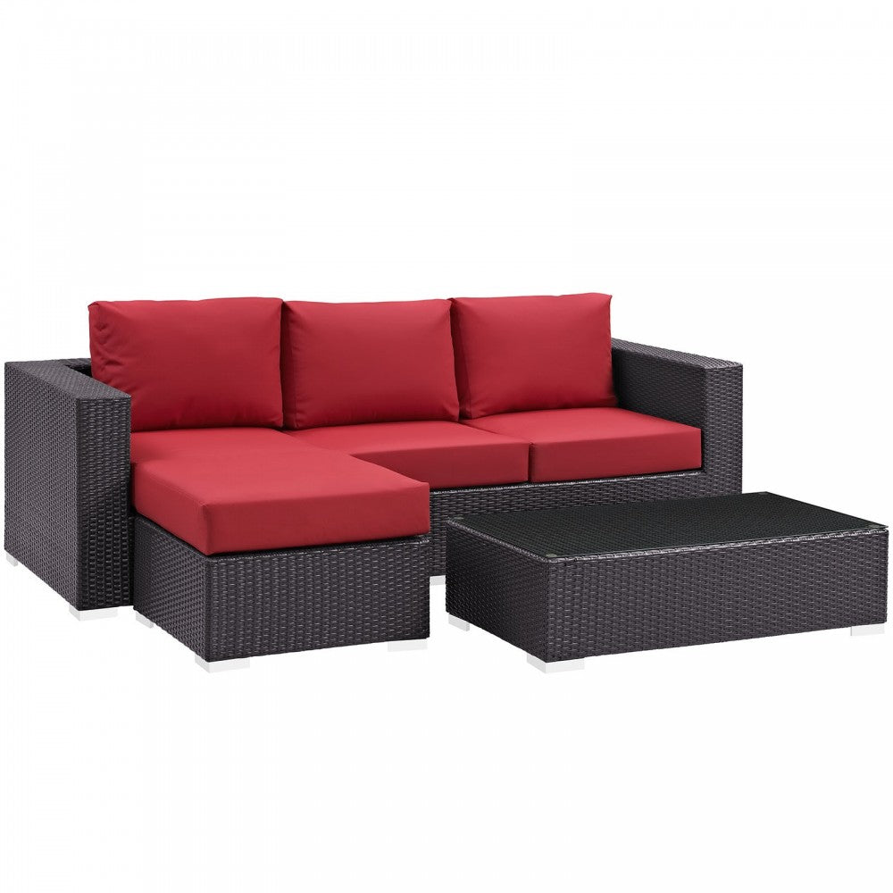 Convene 3 Piece Outdoor Patio Sofa Set, Espresso Red, EEI-2178-EXP-RED-SET