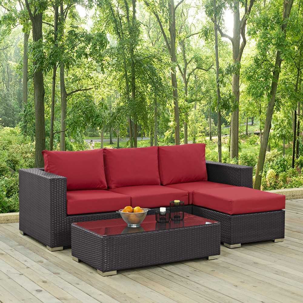 Convene 3 Piece Outdoor Patio Sofa Set, Espresso Red, EEI-2178-EXP-RED-SET