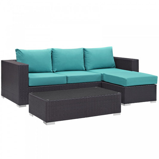Convene 3 Piece Outdoor Patio Sofa Set, Espresso Turquoise, EEI-2178-EXP-TRQ-SET