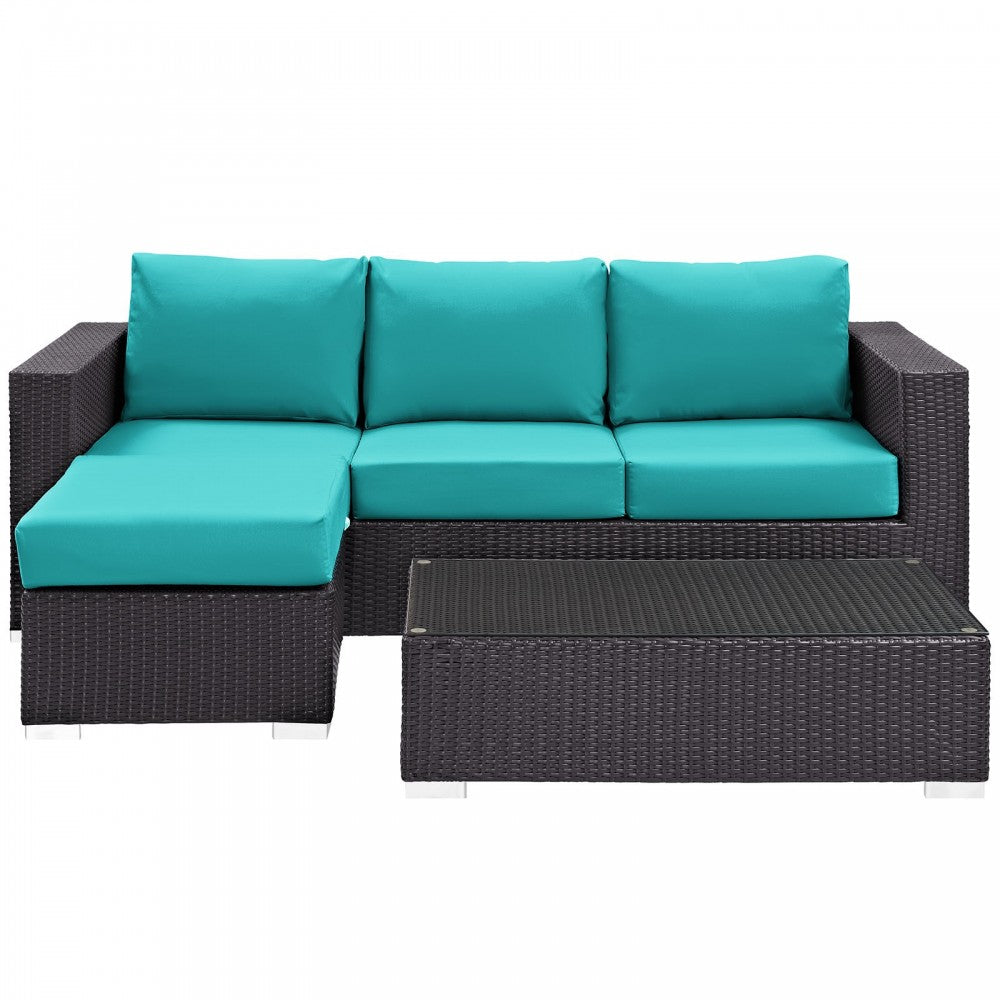 Convene 3 Piece Outdoor Patio Sofa Set, Espresso Turquoise, EEI-2178-EXP-TRQ-SET