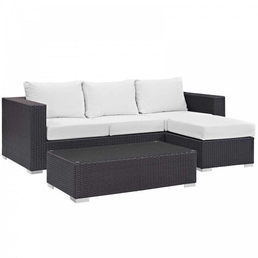 Convene 3 Piece Outdoor Patio Sofa Set, Espresso White, EEI-2178-EXP-WHI-SET