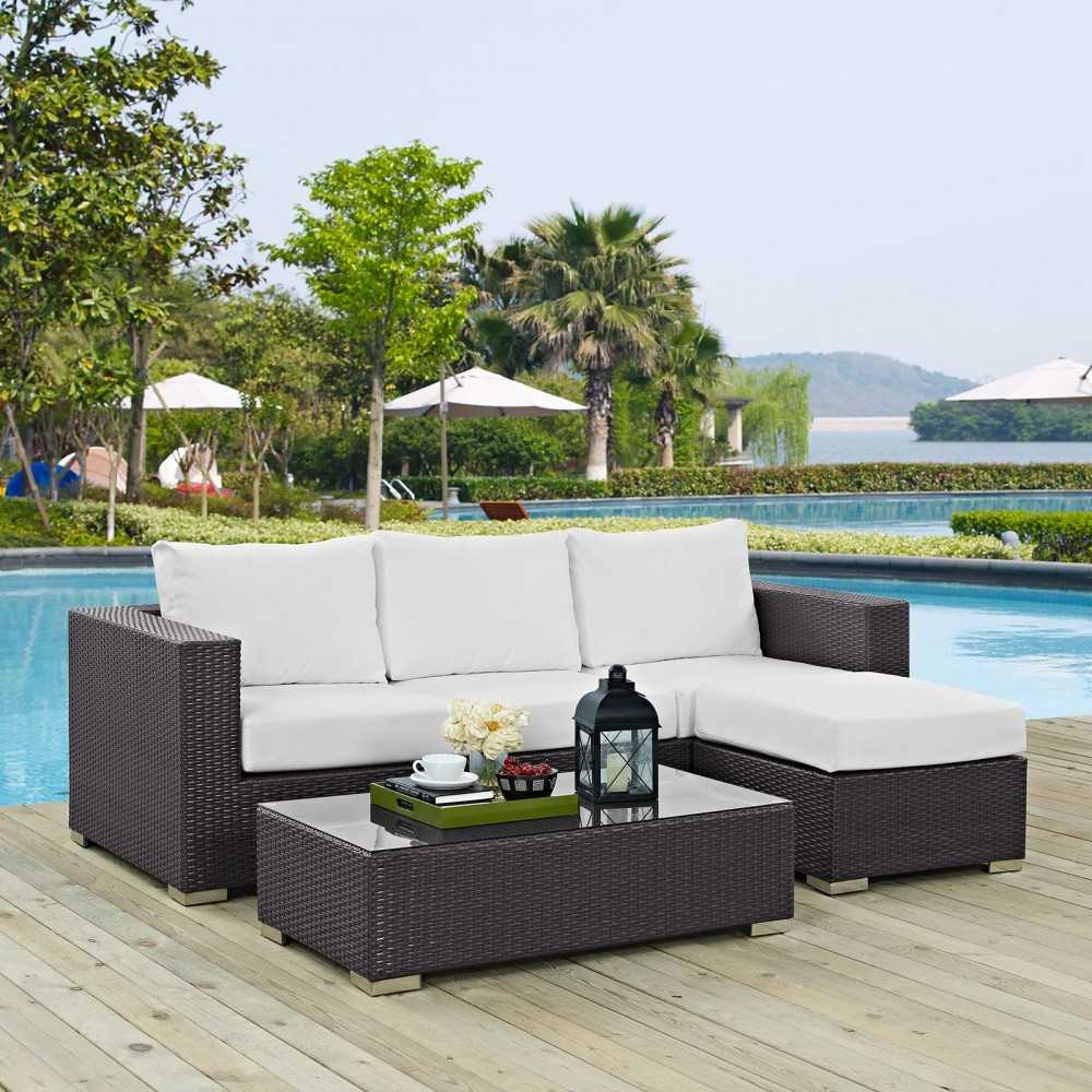 Convene 3 Piece Outdoor Patio Sofa Set, Espresso White, EEI-2178-EXP-WHI-SET