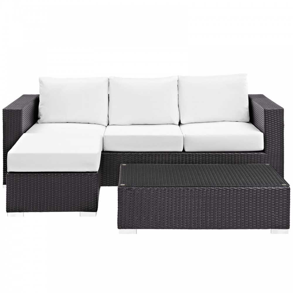 Convene 3 Piece Outdoor Patio Sofa Set, Espresso White, EEI-2178-EXP-WHI-SET