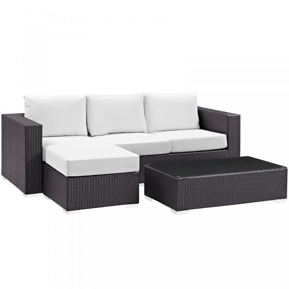 Convene 3 Piece Outdoor Patio Sofa Set, Espresso White, EEI-2178-EXP-WHI-SET