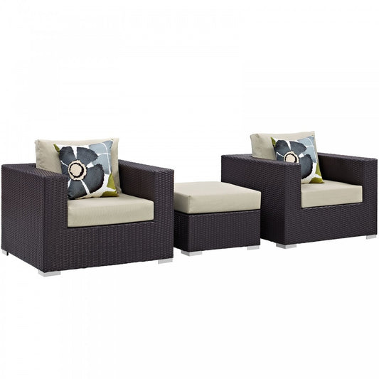 Convene 3 Piece Outdoor Patio Sofa Set, Espresso Beige, EEI-2363-EXP-BEI-SET