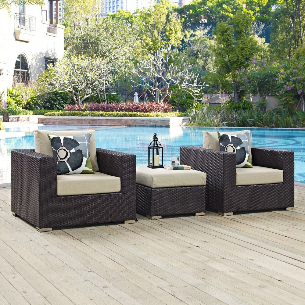 Convene 3 Piece Outdoor Patio Sofa Set, Espresso Beige, EEI-2363-EXP-BEI-SET
