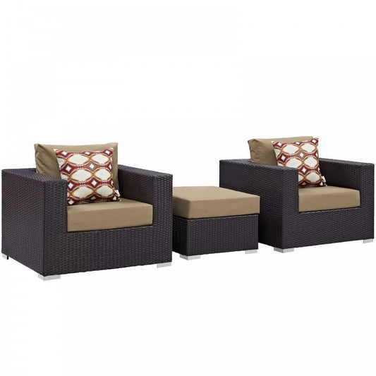 Convene 3 Piece Outdoor Patio Sofa Set, Espresso Mocha, EEI-2363-EXP-MOC-SET