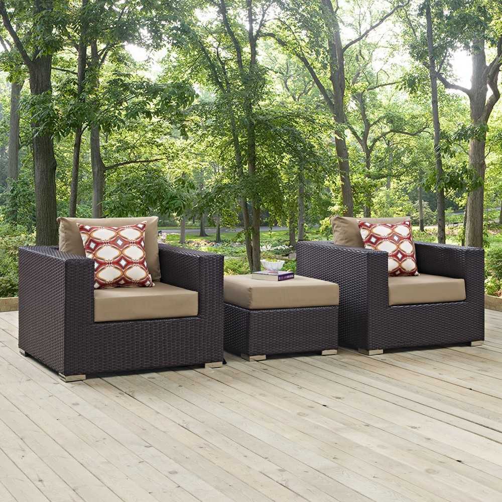 Convene 3 Piece Outdoor Patio Sofa Set, Espresso Mocha, EEI-2363-EXP-MOC-SET