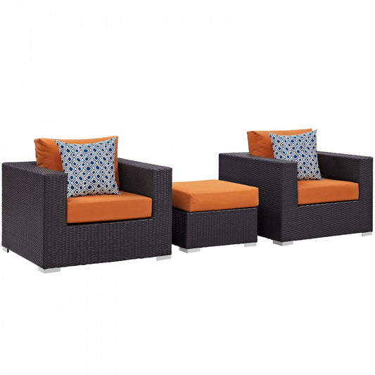Convene 3 Piece Outdoor Patio Sofa Set, Espresso Orange, EEI-2363-EXP-ORA-SET