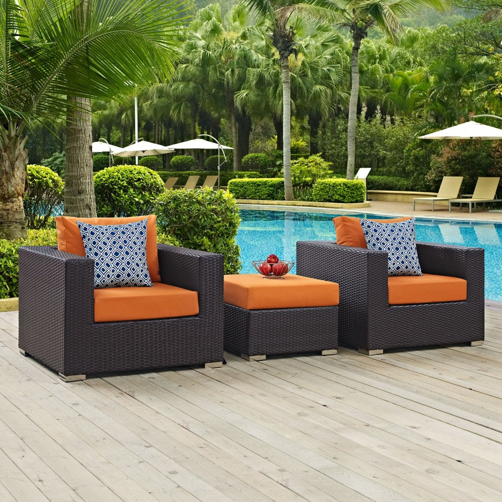 Convene 3 Piece Outdoor Patio Sofa Set, Espresso Orange, EEI-2363-EXP-ORA-SET