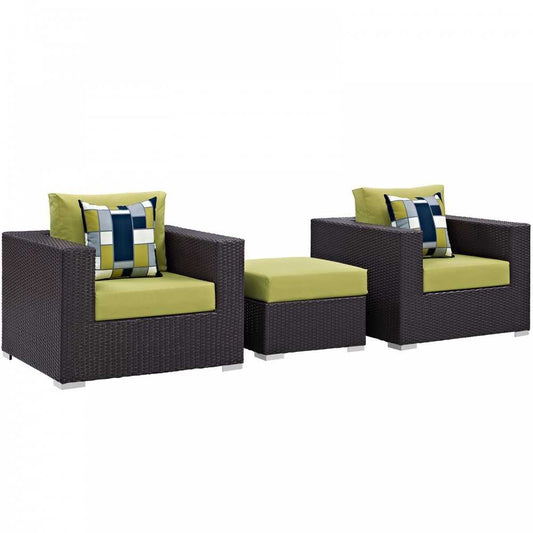 Convene 3 Piece Outdoor Patio Sofa Set, Espresso Peridot, EEI-2363-EXP-PER-SET