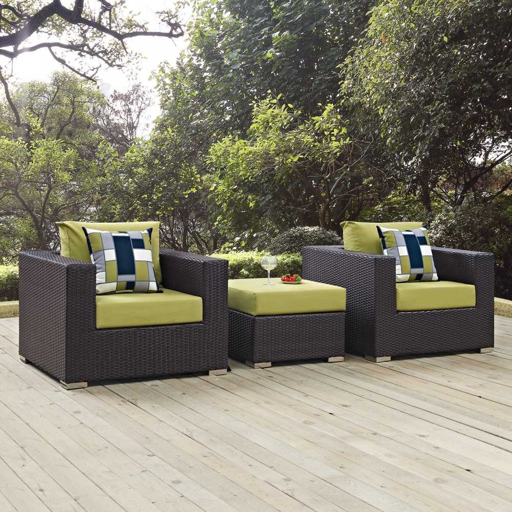 Convene 3 Piece Outdoor Patio Sofa Set, Espresso Peridot, EEI-2363-EXP-PER-SET