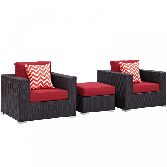 Convene 3 Piece Outdoor Patio Sofa Set, Espresso Red, EEI-2363-EXP-RED-SET