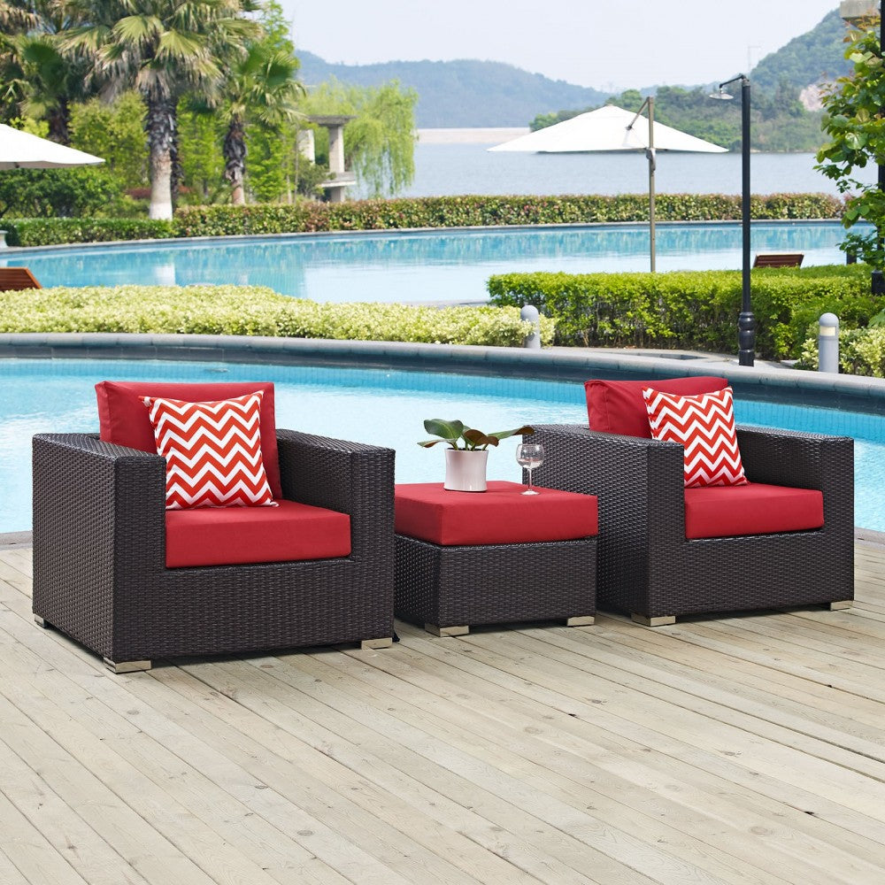 Convene 3 Piece Outdoor Patio Sofa Set, Espresso Red, EEI-2363-EXP-RED-SET