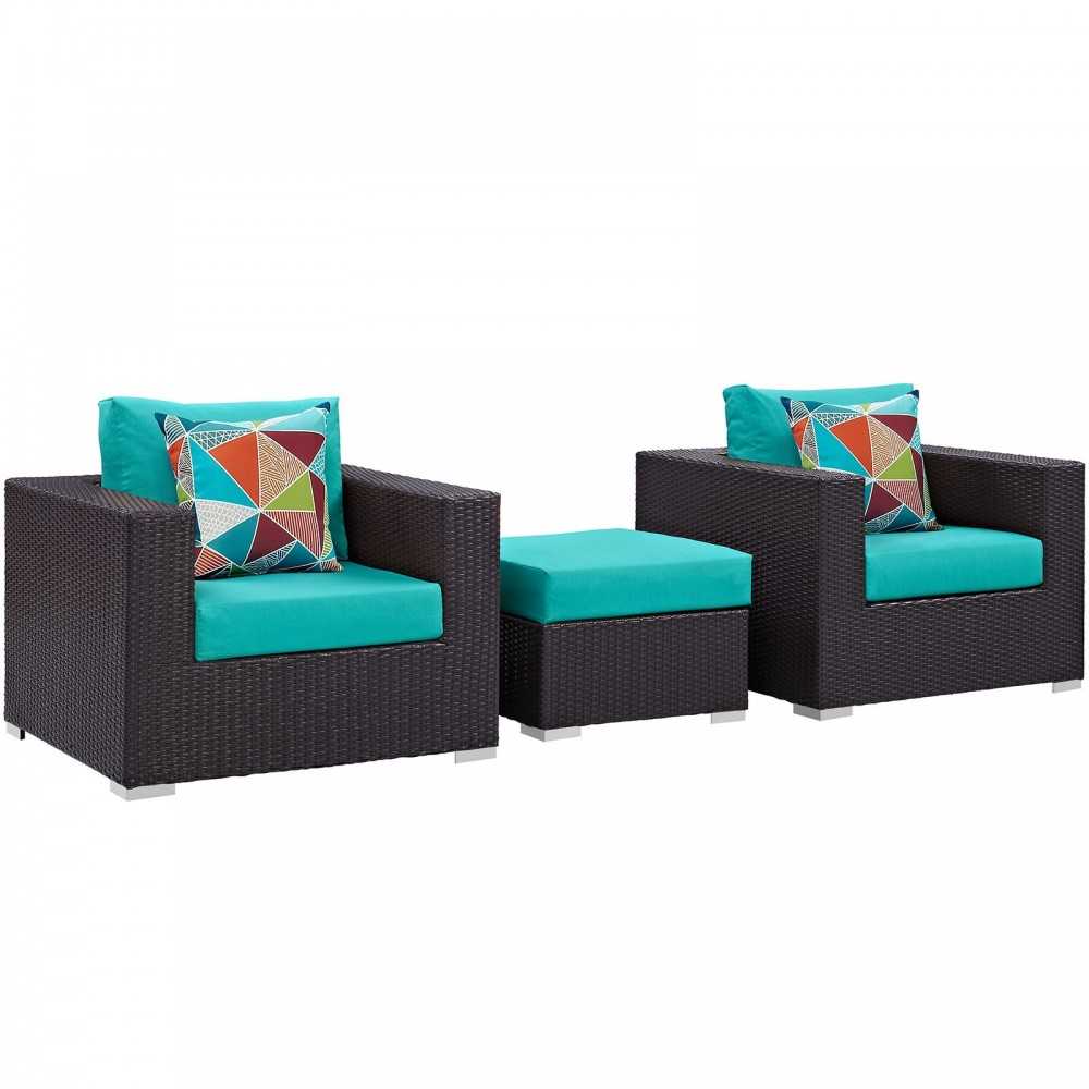 Convene 3 Piece Outdoor Patio Sofa Set, Espresso Turquoise, EEI-2363-EXP-TRQ-SET