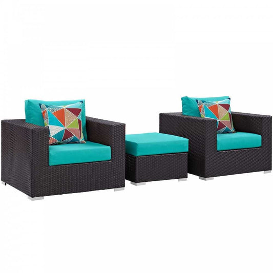 Convene 3 Piece Outdoor Patio Sofa Set, Espresso Turquoise, EEI-2363-EXP-TRQ-SET
