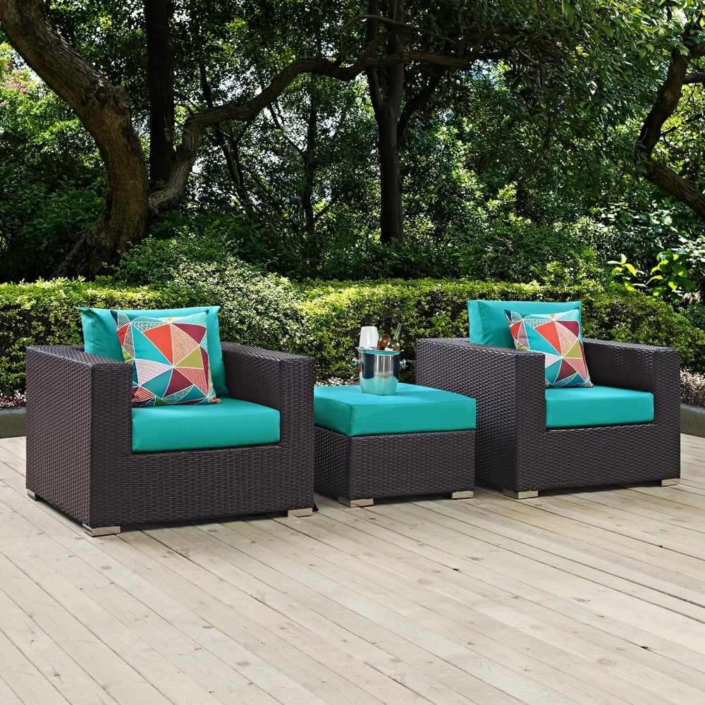Convene 3 Piece Outdoor Patio Sofa Set, Espresso Turquoise, EEI-2363-EXP-TRQ-SET