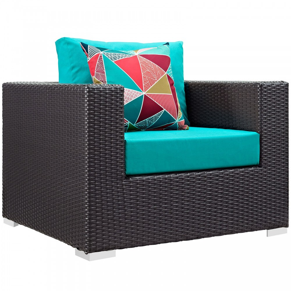 Convene 3 Piece Outdoor Patio Sofa Set, Espresso Turquoise, EEI-2363-EXP-TRQ-SET