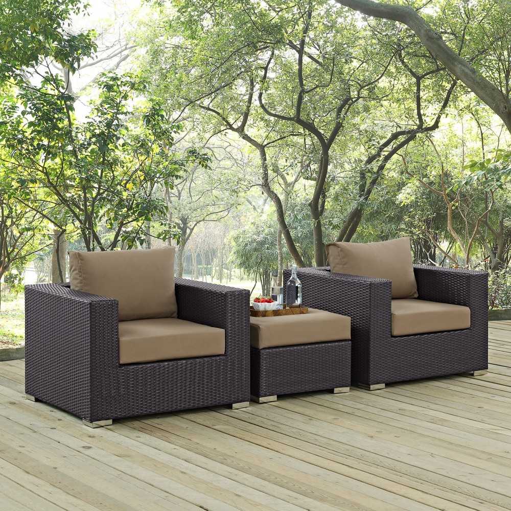 Convene 3 Piece Outdoor Patio Sofa Set, Espresso Mocha, EEI-2174-EXP-MOC-SET