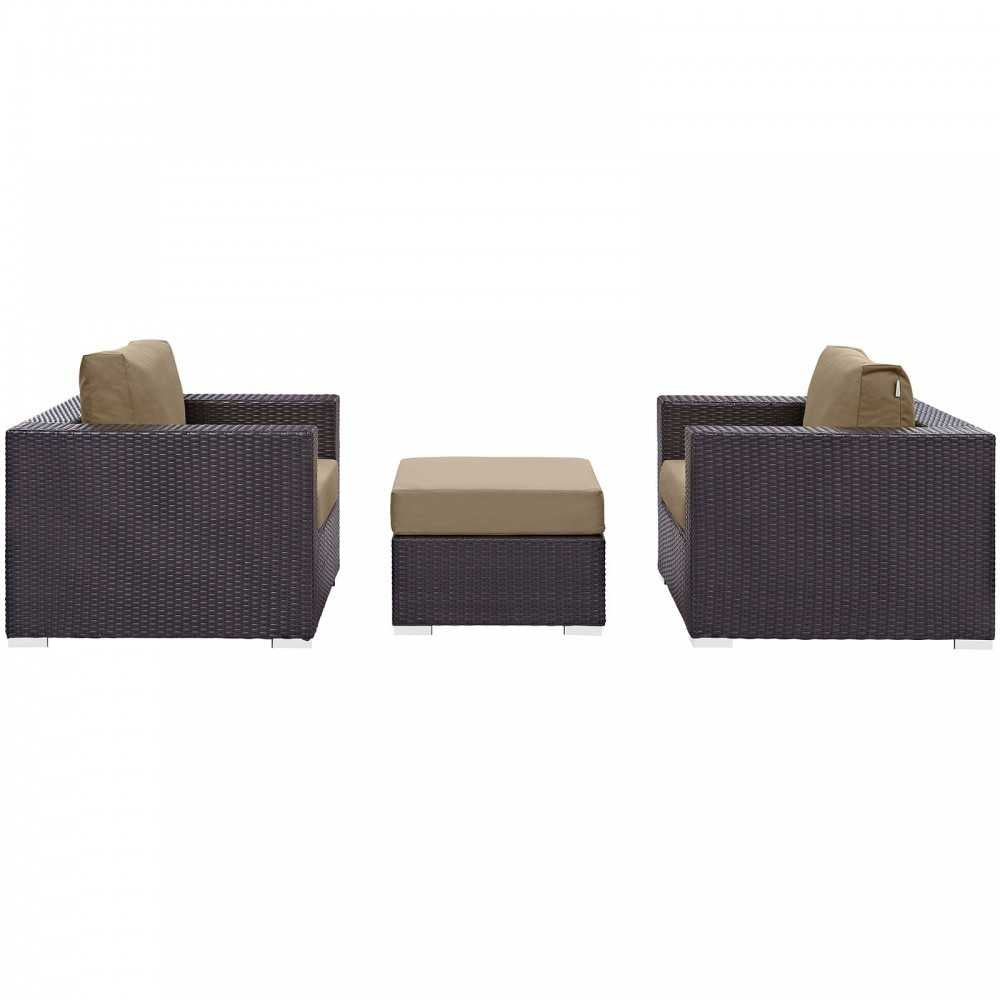 Convene 3 Piece Outdoor Patio Sofa Set, Espresso Mocha, EEI-2174-EXP-MOC-SET