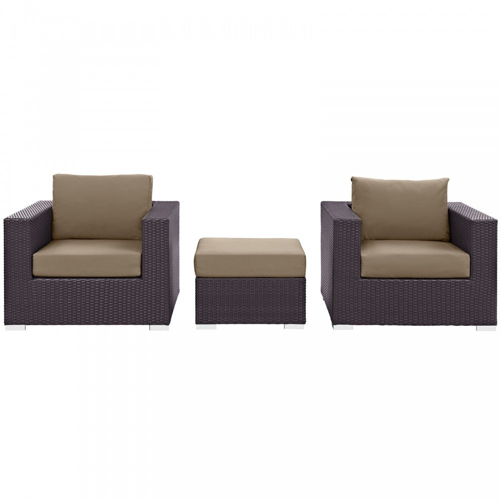 Convene 3 Piece Outdoor Patio Sofa Set, Espresso Mocha, EEI-2174-EXP-MOC-SET