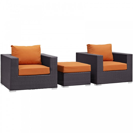 Convene 3 Piece Outdoor Patio Sofa Set, Espresso Orange, EEI-2174-EXP-ORA-SET