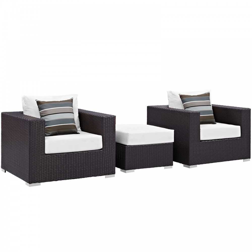 Convene 3 Piece Outdoor Patio Sofa Set, Espresso White, EEI-2363-EXP-WHI-SET