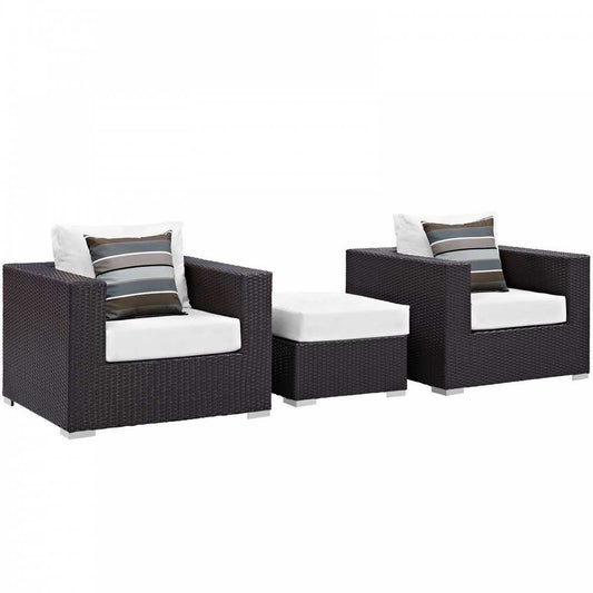 Convene 3 Piece Outdoor Patio Sofa Set, Espresso White, EEI-2363-EXP-WHI-SET