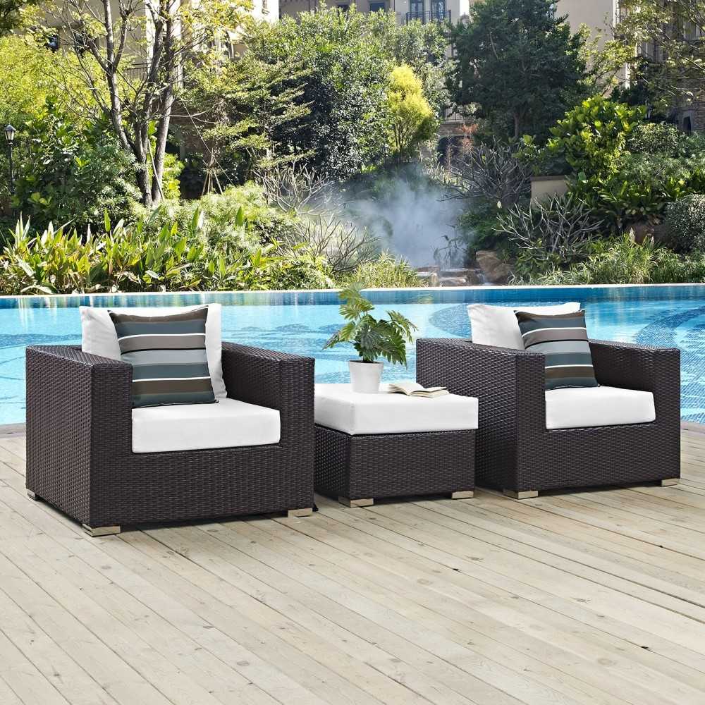 Convene 3 Piece Outdoor Patio Sofa Set, Espresso White, EEI-2363-EXP-WHI-SET