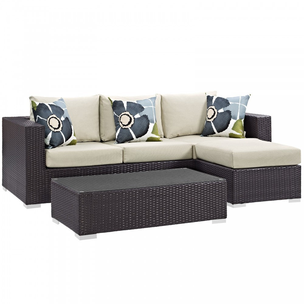 Convene 3 Piece Outdoor Patio Sofa Set, Espresso Beige, EEI-2364-EXP-BEI-SET