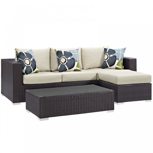 Convene 3 Piece Outdoor Patio Sofa Set, Espresso Beige, EEI-2364-EXP-BEI-SET