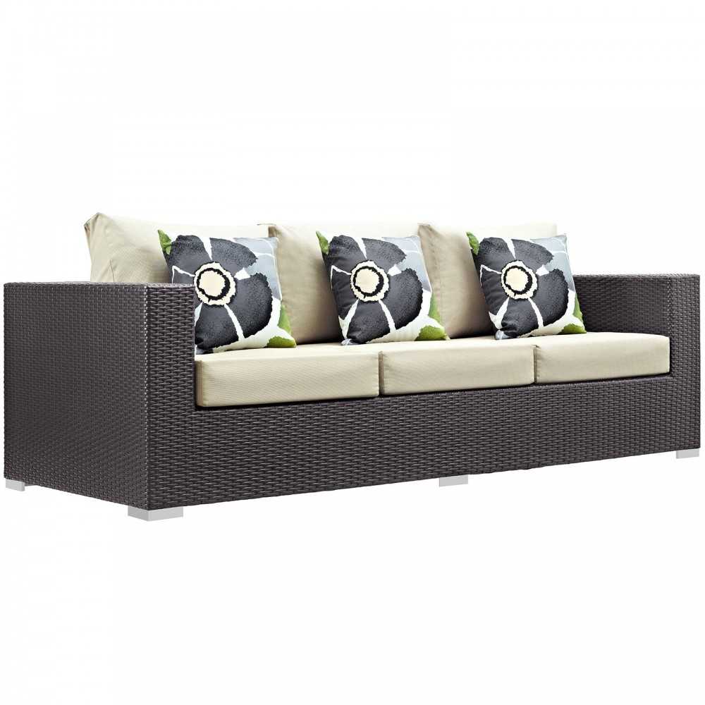 Convene 3 Piece Outdoor Patio Sofa Set, Espresso Beige, EEI-2364-EXP-BEI-SET