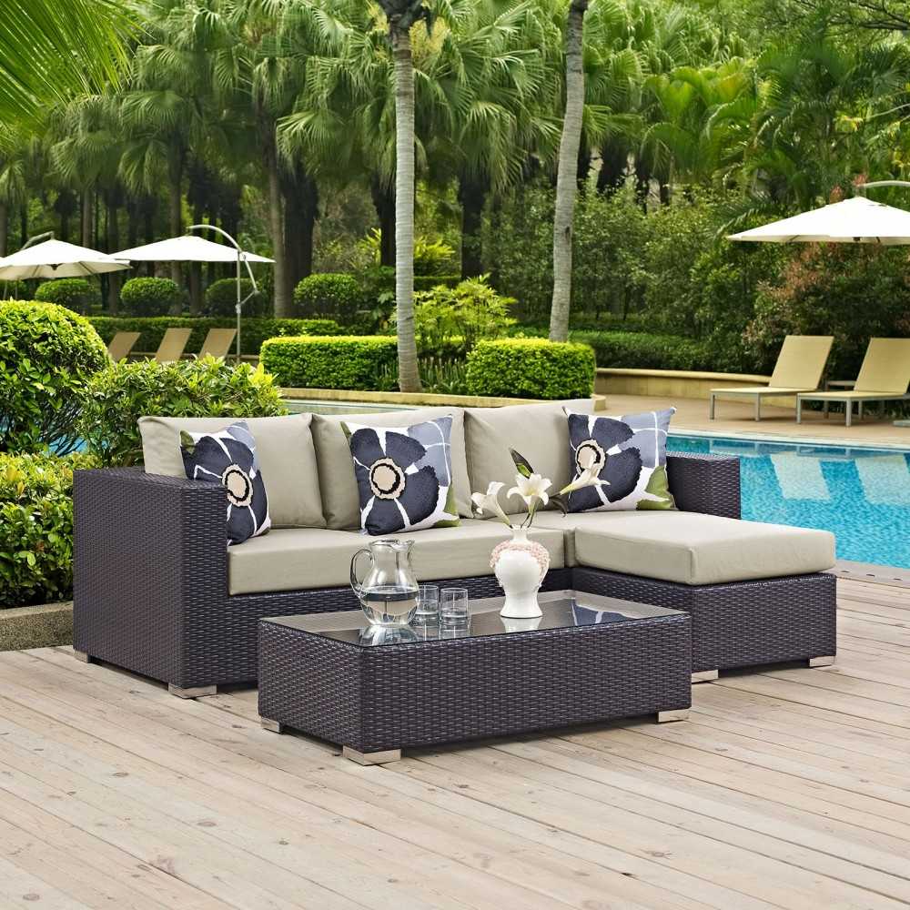Convene 3 Piece Outdoor Patio Sofa Set, Espresso Beige, EEI-2364-EXP-BEI-SET