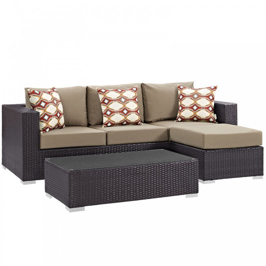 Convene 3 Piece Outdoor Patio Sofa Set, Espresso Mocha, EEI-2364-EXP-MOC-SET
