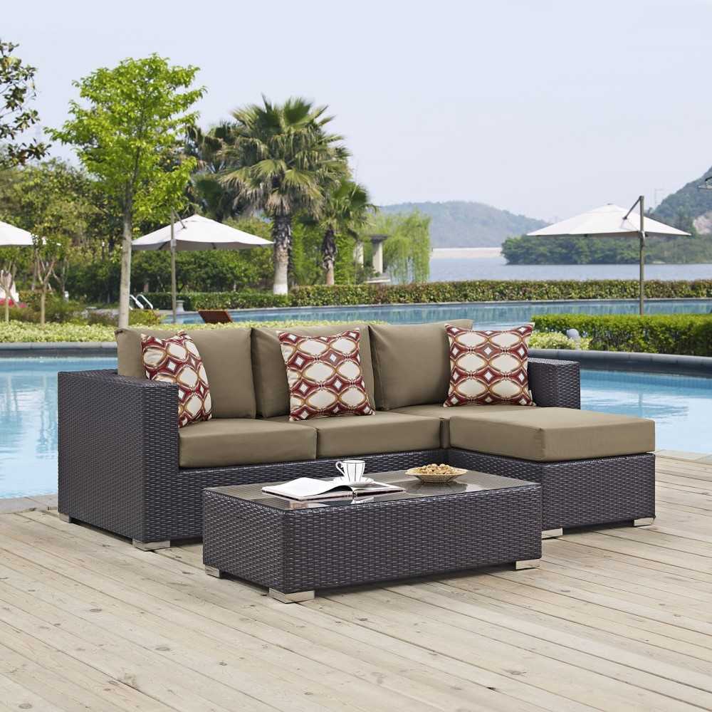 Convene 3 Piece Outdoor Patio Sofa Set, Espresso Mocha, EEI-2364-EXP-MOC-SET