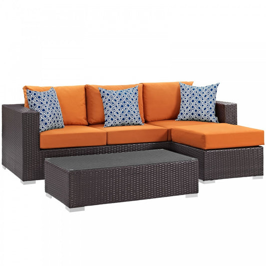 Convene 3 Piece Outdoor Patio Sofa Set, Espresso Orange, EEI-2364-EXP-ORA-SET
