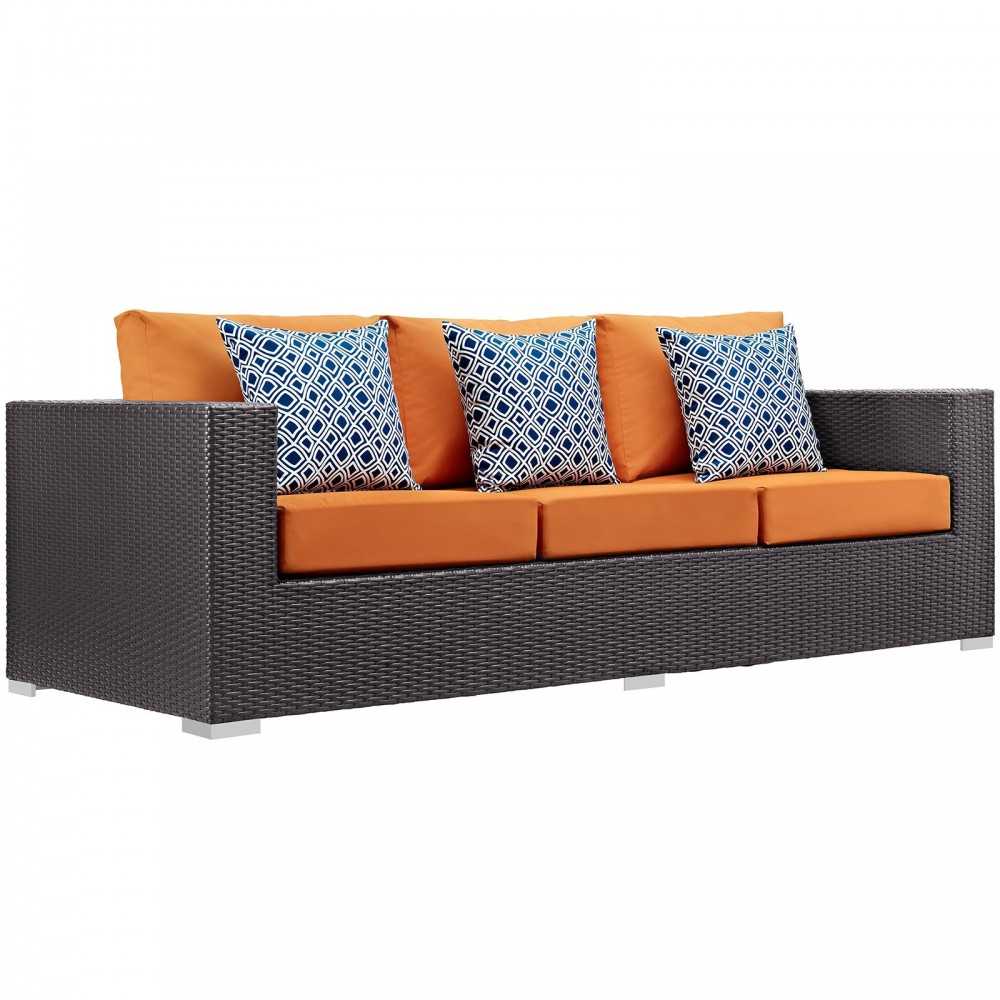 Convene 3 Piece Outdoor Patio Sofa Set, Espresso Orange, EEI-2364-EXP-ORA-SET