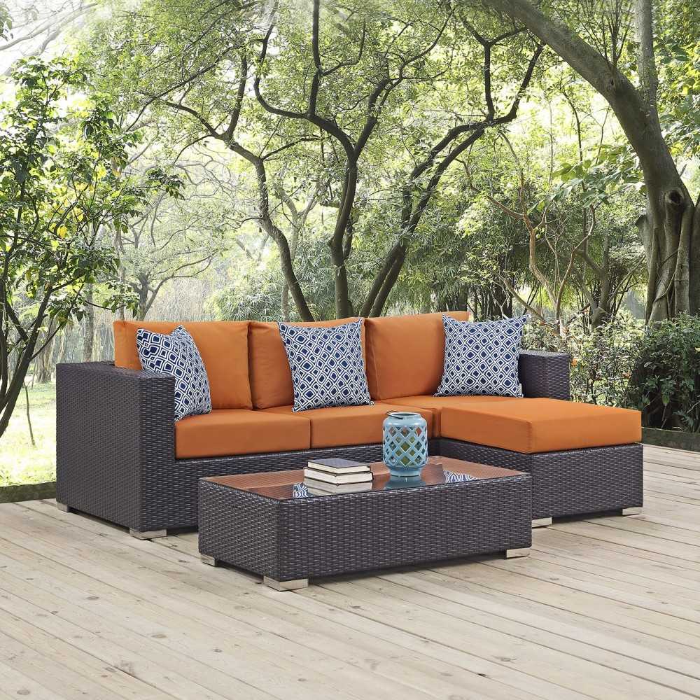 Convene 3 Piece Outdoor Patio Sofa Set, Espresso Orange, EEI-2364-EXP-ORA-SET