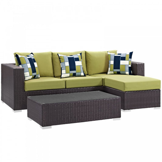 Convene 3 Piece Outdoor Patio Sofa Set, Espresso Peridot, EEI-2364-EXP-PER-SET