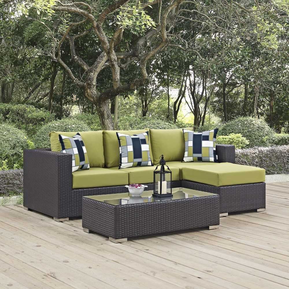 Convene 3 Piece Outdoor Patio Sofa Set, Espresso Peridot, EEI-2364-EXP-PER-SET
