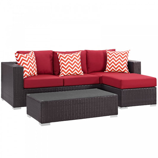 Convene 3 Piece Outdoor Patio Sofa Set, Espresso Red, EEI-2364-EXP-RED-SET