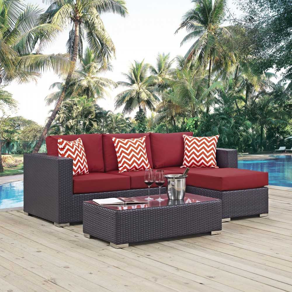 Convene 3 Piece Outdoor Patio Sofa Set, Espresso Red, EEI-2364-EXP-RED-SET