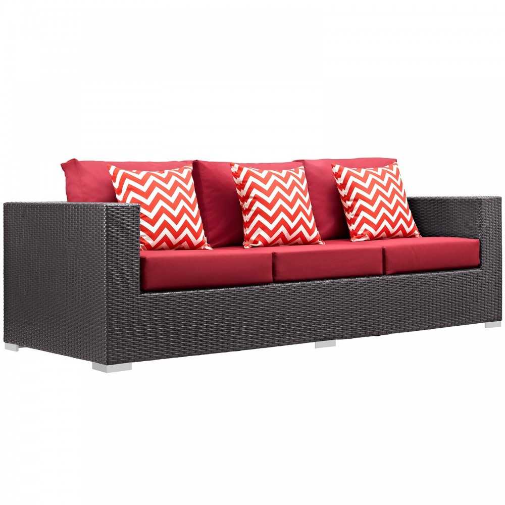 Convene 3 Piece Outdoor Patio Sofa Set, Espresso Red, EEI-2364-EXP-RED-SET