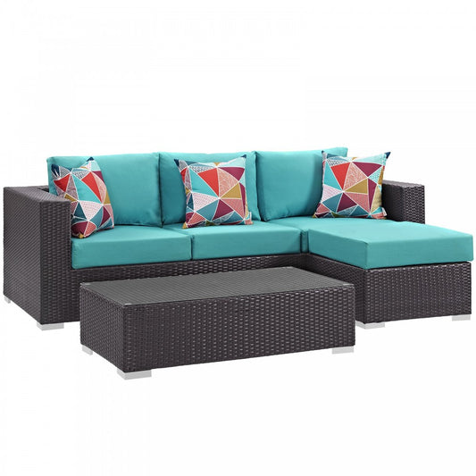 Convene 3 Piece Outdoor Patio Sofa Set, Espresso Turquoise, EEI-2364-EXP-TRQ-SET